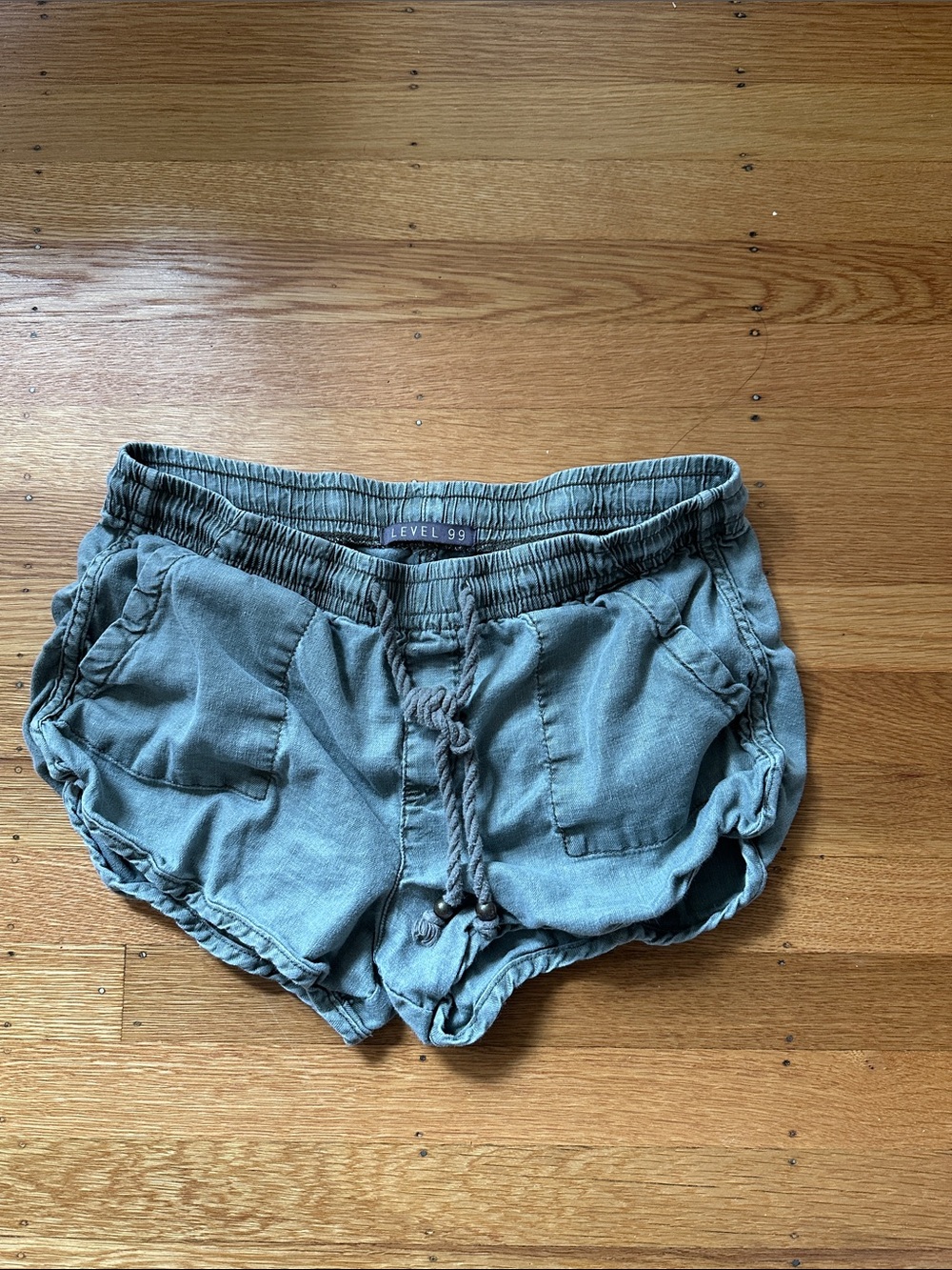 Level 99 Olive Drawstring Casual Women's Athletic Shorts